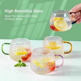 Tumblers 400ml Hammer Pattern Coffee Bear Cup Juice Glass Mug Temperature Heat Resistant Hand Handle Tea Household Drinking Cocktail H240425