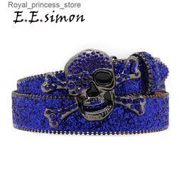 Belts Da SKULL Rhinestone West Belt Luxury Brand Mens Screw Belt Diamond Sparkling White Belt Denim Jeans Q240425