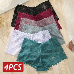 Women's Panties 4PC Sexy Underwear Perspective Lace Women Floral Solid Hollow Out Briefs Female Underpants Breathablle Lingerie