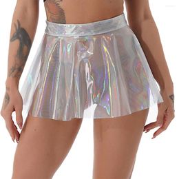 Skirts Short Women Mini Skirt Alluring Womens Transparent PVC Pleated High Waist See Through Clubwear