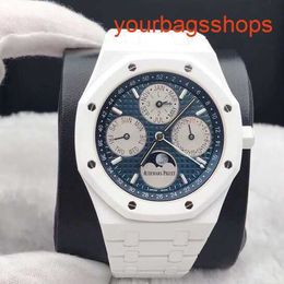 Female AP Wristwatch Royal Oak Series 26579CB White Ceramic Blue Dial Back Through Perpetual Calendar Men's Fashion Leisure Business Sports Mechanical Watch