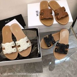 slide miui chenel sandals chlooe C Triumphal Embossed Flat Bottom Slippers Womens Summer Large Outwear Beach