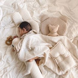 Pillow Cute Bear Rabbit Baby Pillow Pure Cotton Flat Pillow Breathable Newborn Head Support Cushion
