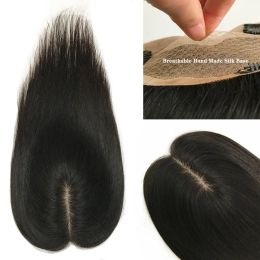 Toppers 9x14cm Straight Hand Tied Silk Base Women Topper 3 Clips Natural Scalp Top Base Virgin Human Hair Pieces 814inch