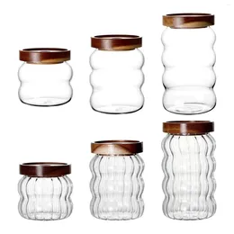 Storage Bottles Glass Jar With Wooden Lid Transparent Seasoning Tank Food