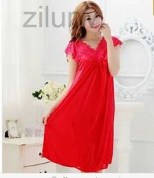 Sexy Pyjamas Free shipping women red lace sexy nightdress girls plus size Large size Sleepwear nightgown night dress skirt Y02-4 d240425