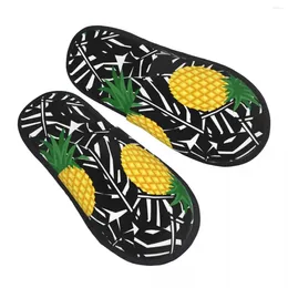 Slippers Black Tropical Leaves Pineapple Slipper For Women Men Fluffy Winter Warm Indoor