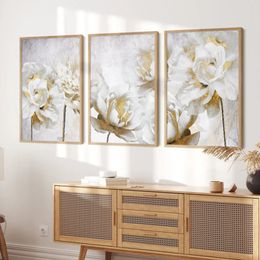Abstract Gold White Blooming Floral Wall Art Posters Canvas Painting Prints Pictures Modern Living Room Interior Home Decor 240425