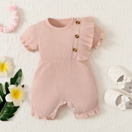 One-Pieces 02YearOld Newborn Baby Girls Summer Pink Flash Button Onepiece ShortSleeved Shorts Infant Children's Clothing