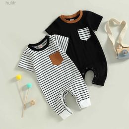 Rompers pudcoco Infant Newborn Baby Boys Summer Jumpsuit Casual Round Neck Contrast Colour Short Sleeve Romper 0-18M d240425