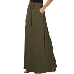 Skirts Long Pleated Skirt Women Vintage Korean Fashion Solid High Waist A-line Midi School Girl Elegant Casual Summer Autumn
