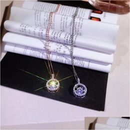 Pendant Necklaces Classic Romantic Fashion Jewelry Real 925 Sterling Sier Rose Gold Fill Round White Topaz Cz Diamond Dancing Clavicle Otfqk