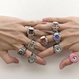 Cluster Rings Individuality Vintage Punk Elastic Stretchy Quartz Watch For Women Man Hip-hop Couple Accessories