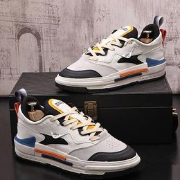 Casual Shoes 2024 Designer Luxury Korean Style Men White Lace-up Genuine Leather Sneakers Breathable Trend Streetwear Footwear