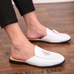 Casual Shoes Black Half For Men Mules Slippers Leather Fashion Sapato Social Masculino Mocassin Homme Chaussure