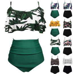 Women's Swimwear Women Sexy Swimsuit Pool Beachwear Vintage High Waist Shorts Tops Vacation Leaves Floral Print Swim Wear Two Piece