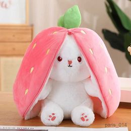 Stuffed Plush Animals Kaii Fruit Transfigured Bunny Plush Toy Cute Carrot Strberry Turn Into Rabbit Plush Toy Kids Birthday Christmas Gift