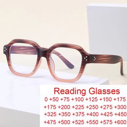 Wood Stripe Square Reading Glasses Women Men Fashion Rice Nail Prescription Eyeglasses Polygon Anti Blue Light Presbyopic Glasse 240415
