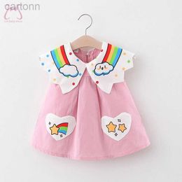 Girl's Dresses Summer Baby Girl Party Dresses Rainbow Sleeveless Children Clothes Simple Cotton Vibrant Toddler 0 To 3 Years Old Kids Costume d240425