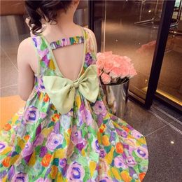 Girl's Dresses Kids Clothes Oil Painting Wind Dress Sweet Princess Skirt Floral Sundress Back Bow Princess Dress Girl Dress For 3-7YL2404