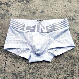 Underpants CIN2 Men's Boxers Solid Color Cotton Mesh Breathable Shorts Comfortable U Convex Jockstrap Elastic Quick Drying Underwear