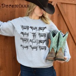 T-Shirts Autumn Winter Cow Vintage Western Wear Farm Animal Bull Cottagecore Shirt Warm Women Men Shirt Sweatshirts Gift