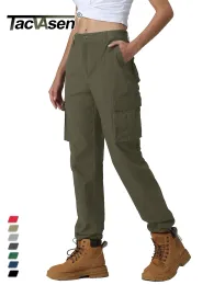Capris TACVASEN Cotton Cargo Pants Womens Elastic Waist Outdoor Hiking Pants Work Trouser Ladies Vintage Y2K Pants Baggy Streetwear