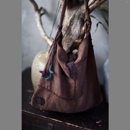 Shoulder Bags Doudou 20 / August Yingan Linen Washed Sewn Hand Embroidered Pasted And Stitched One Messenger Bag