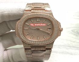 Rose Gold Iced Diamond Watch Rose Gold Diamond Face Wristwatch Stainless Steel Case Strap Watch Automatic Mechanical Watches6336934