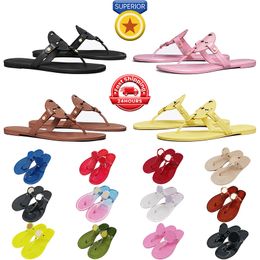 Designer slides millers sandals for women Triple Black White Brown Yellow Green slipper leather patent slide ladies flip flops beach outdoor shoes