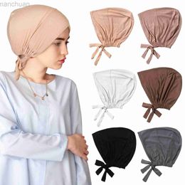 Hijabs New Soft Modal Muslim Turban Hat Inner Hijab Caps Islamic Underscarf Bonnet India Hats Female Headwrap Turbante Mujer d240425