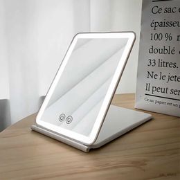 Mirrors Portable Folding Led Mirror Touch Screen Makeup Mirror 3 Light Modes Cosmetic Mirrors Usb Rechargeable Foldable Make Up Mirror