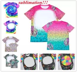 DHL Delivery sublimation Bleached Polyester Shirt Leopard Print Vintage Graphic TShirt Heat Transfer Blank Casual Short Sleeve2411358