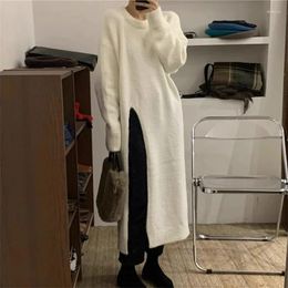 Casual Dresses Side Slit Knit Sweater Dress For Women's Autumn And Winter Elegant Style Loose Long