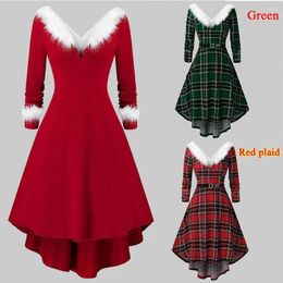 Casual Dresses Autumn And Winter Women's Clothing Christmas Long Sleeved Plush High Low Depth V Large Hem Dress