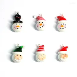 Decorative Figurines 2pcs Cute Christmas Snowman Charms Mini Santa Claus Glass Pendant For Handmade Earrings Necklace Accessories DIY