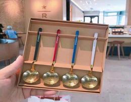 4pcs Set Gift Box Package s Spoon Stainless Steel Coffee Milk Small Round Dessert Mixing Fruit Spoons Factory Supply6480131