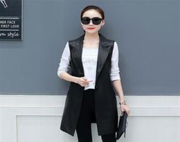 Spring Faux Leather Blazer Vest Womens Long Slim Fit Waistcoat Ps Size 3XL PU Sleeveless Jacket Suit Vest Woman Vintage DV512299i1199425