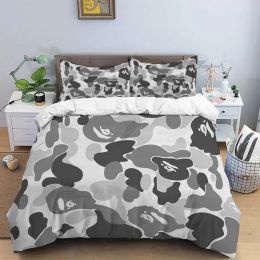 sets Pop Cartoon Monkey Bbape Pattern Comforter Bedding Set,Duvet Cover Bed Set Quilt Cover Pillowcase,King Queen Size Bedding Set