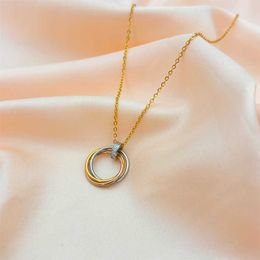 Designer Brand Carter Three Ring Colour Necklace with Diamond Interlocking Rose Gold Pendant Light Luxury Fashion Versatile Collar Chain NORG