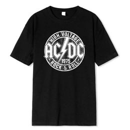 Men's T-Shirts Ac High Voltage 1975 Dc Black Hot Sale Summer Men Cotton T-shirt Short Sleeves Cool Hip Hop Streetwear Hipster Korea Style TeesL2425