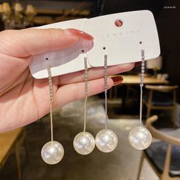 Stud Earrings 925 Silver Needle High Sense Long Pearl Female Net Red South Korea INS 2024 Product