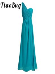 TiaoBug One Shoulder A Line Bridesmaid Dresses Long Chiffon Wedding Guest Princess Floor Length Teal Navy Blue Pink Dresses Y200108909006