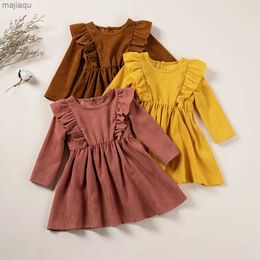 Flickas klänningar barn klänningar flickor solid färg casual långärmad klänningar småbarn flickor kläder vår och höst 1-5tl2404