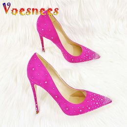 Blingbling Rhinestone High Heels Sppring and Autumn New Suede Wedding Shoes Women's Party Pointed Toe Single Pumps 12CM