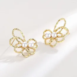 Stud Earrings Vintage 925 Needle Hollow Flower Korean For Girl Women Small Daisy Imitation Pearl Accessories Jewellery GIfts