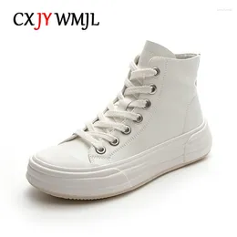 Casual Shoes CXJYWMJL Cowhide High Top Sneakers Women Autumn Vulcanised Genuine Leather Ladies White Lace Up Court Skate