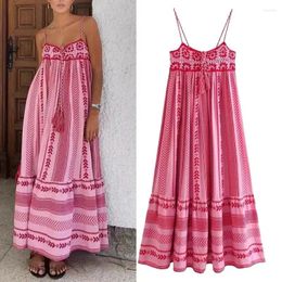 Casual Dresses 2024 Crochet Beach Dress Strapless Backless Sexy Holiday Printing Boho Style Vacation Halter Maxi Mujer