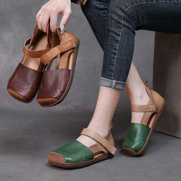 CICIYANG Retro Flat Summer Women Genuine Cowhide Leather 2024 New Ladies Hollow Out Anti Slip Mary Jane Shoes Sandals