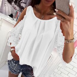 Women's Blouses Shirt Ladies Hollow Lacy Sleeve Pleat Blouse Hollow-out Camisole Laid-Back